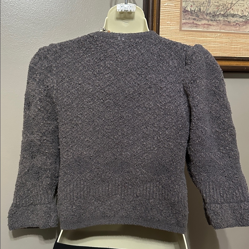 NWT Free People Charcoal Gray Textured V-Neck Button Cardigan small - Picture 3 of 9
